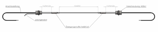Ausführung mit M20 Verschraubung, flexibler Leitung und Erdung.